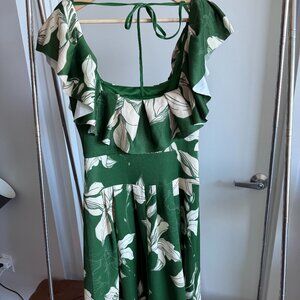 ASOS DESIGN extreme frill square neck prom midi dress in green floral print